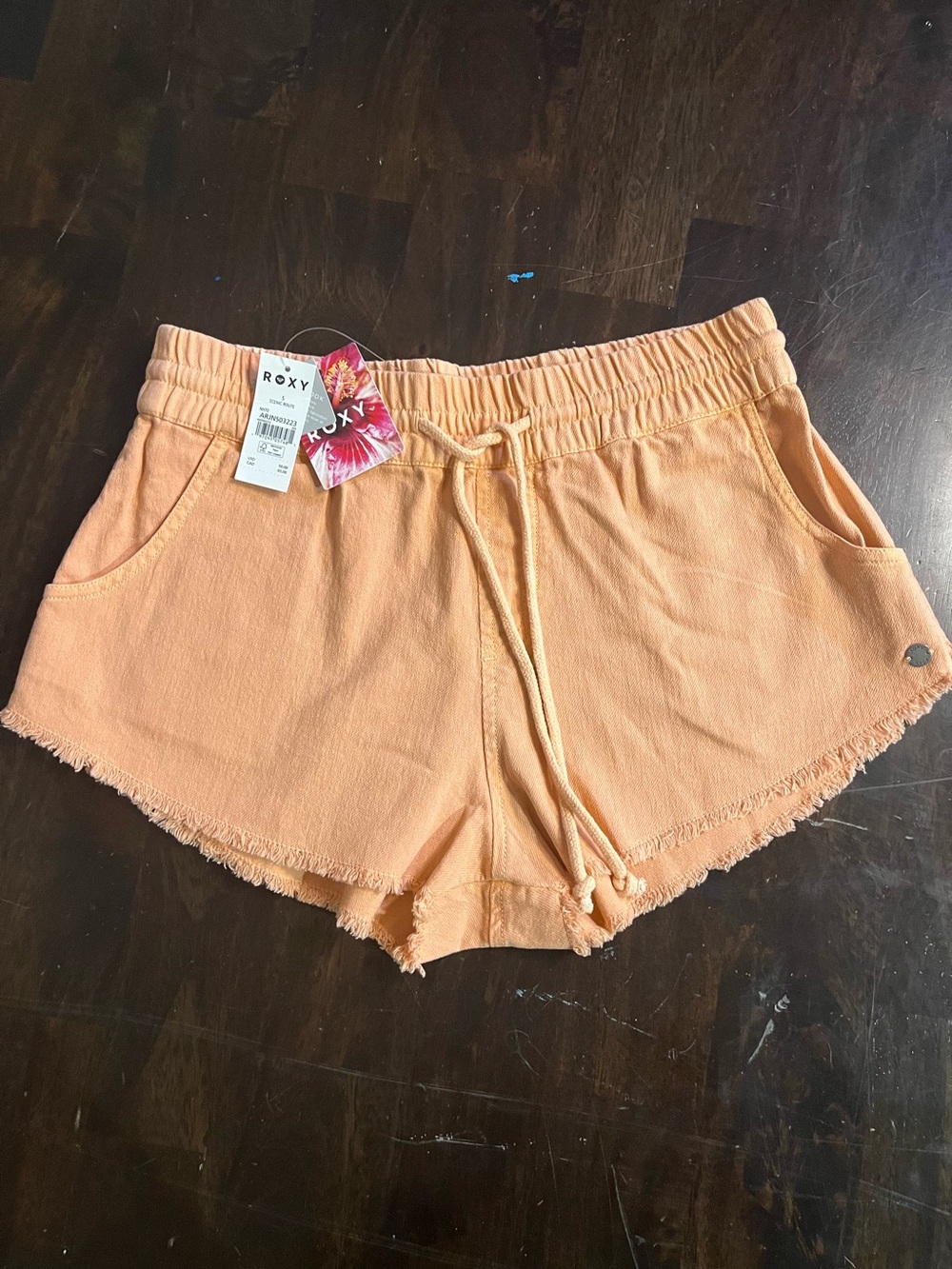 Roxy Scenic Route Shorts, Peachy Orange, Frayed Hem, Sz S NWT